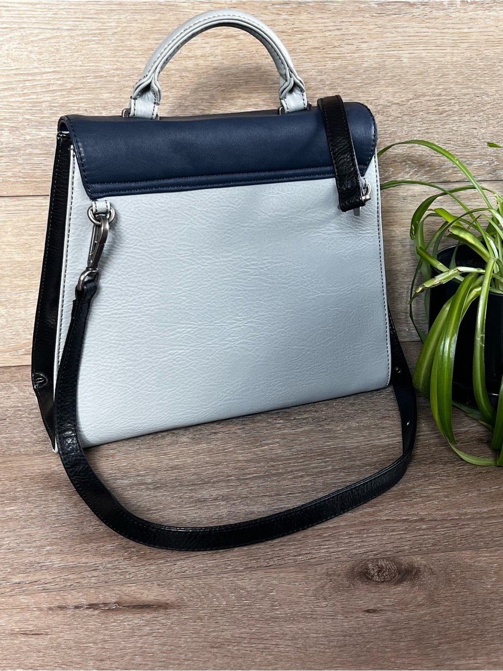 Matt & Nat Navy and Light Gray Two-Tone Top-Handle Satchel - Picture 2 of 16